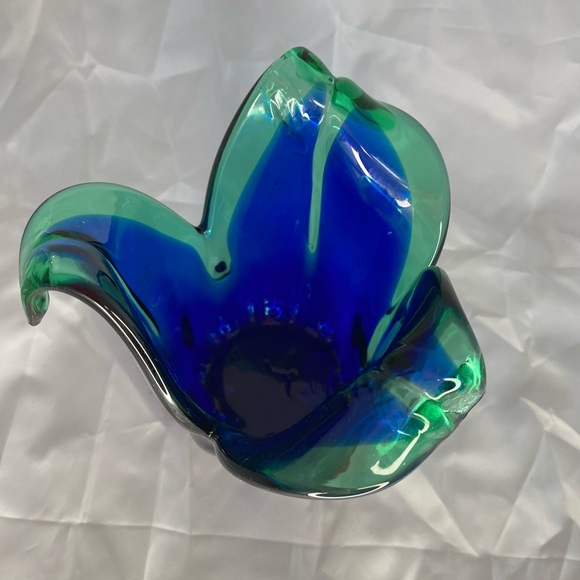 Murano White Cristal  Italy Blown Arte Glass Vase Blue Clear Teal new - Picture 3 of 7